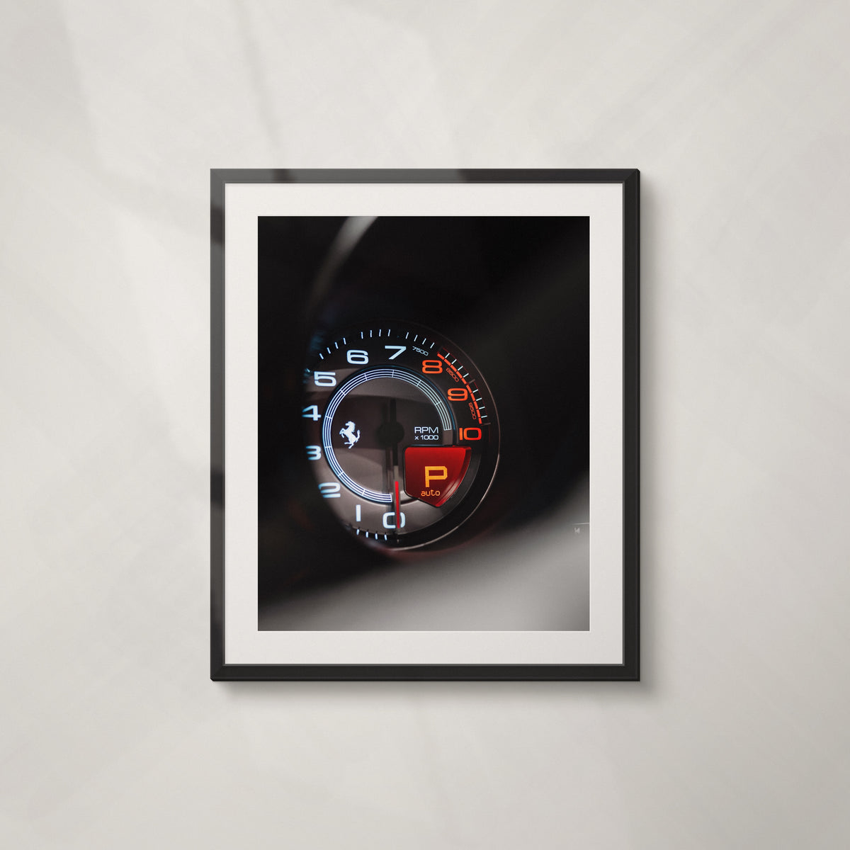 Grid Light: framed print of a Ferrari tachometer