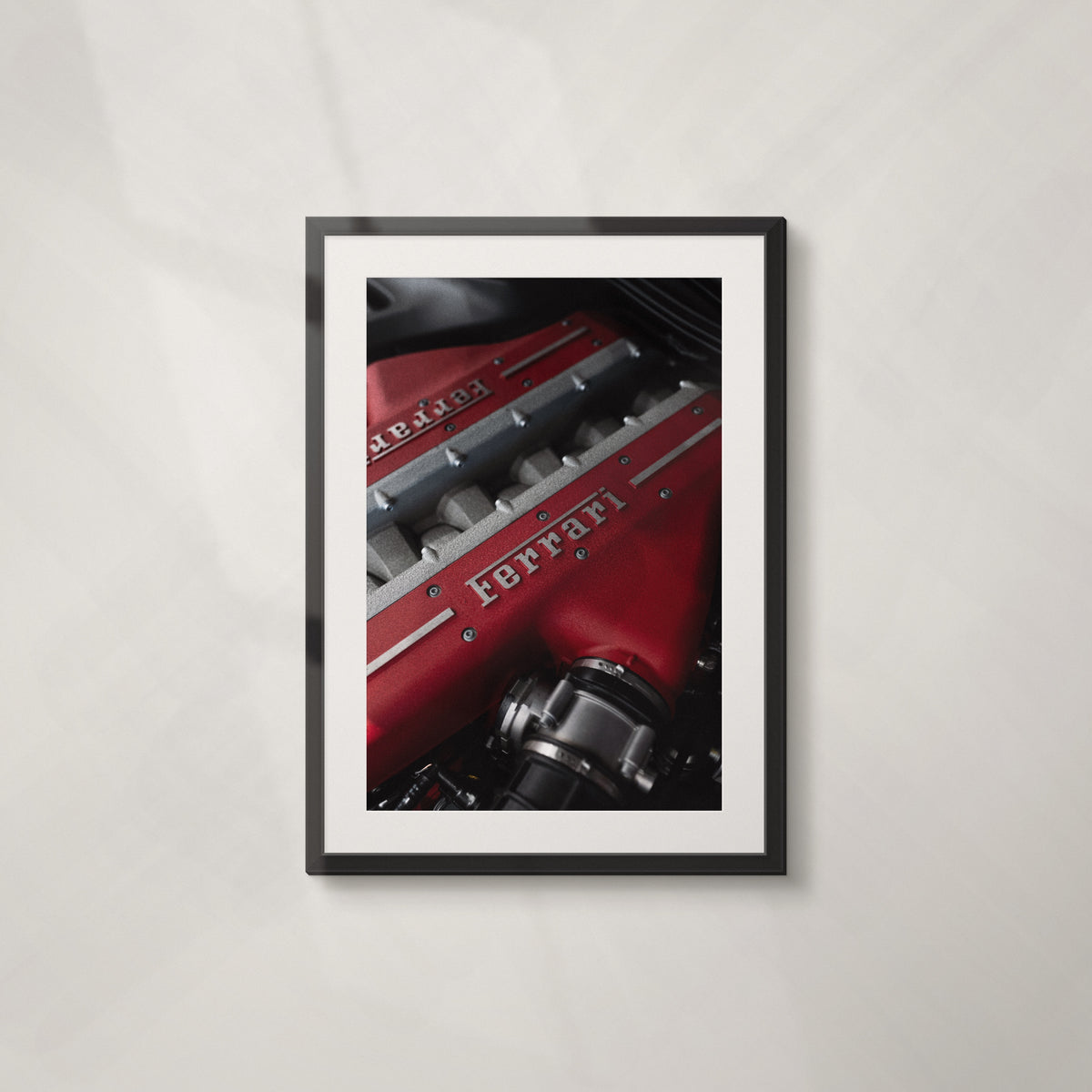 Heat Haze: framed print of a red Ferrari V12 engine